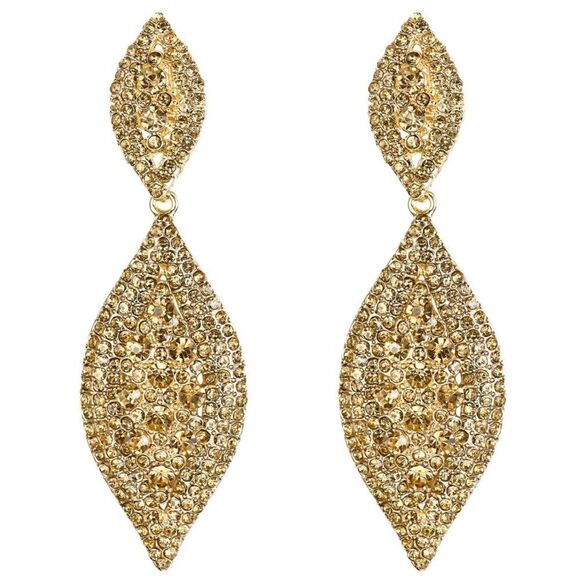 Yellow Gold with Brown Topaz Crystal Double Leaf Chandelier Post Back Earrings - Picture 1 of 6